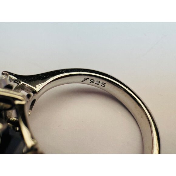 Estate 925 Silver Simulated Sapphire Ring w/ CZ Accents Rhodium Plated Sz 6 - Picture 6 of 10